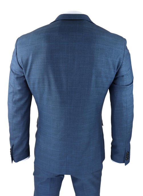 Traje azul de 3 piezas para hombre, cuadros príncipe de Gales, clásico, ligero, ajustado, moderno - Image 6