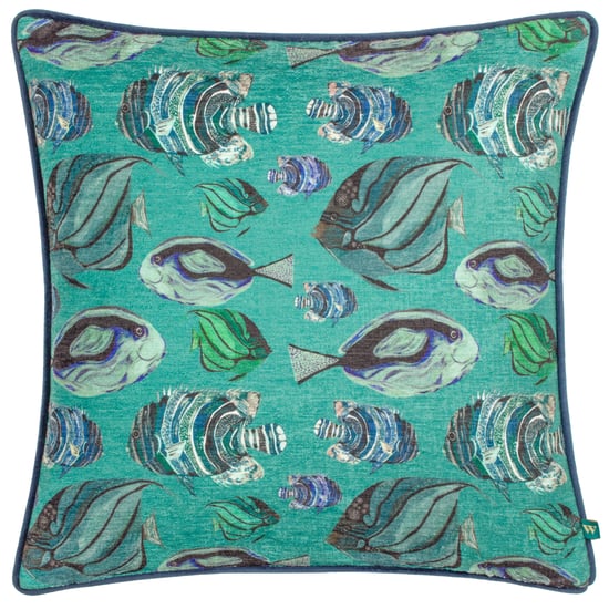 Cojín Relleno de Plumas de Chenille Wylder Tropics Abyss Fish Repeat - Image 1