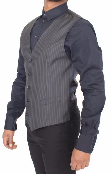 Dolce & Gabbana Gray Striped Wool Silk Dress Vest Gilet