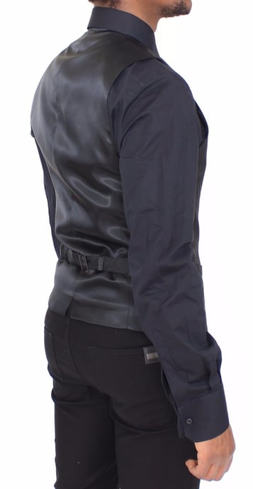 Dolce & Gabbana Gray Striped Wool Silk Dress Vest Gilet