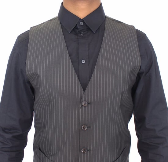 Dolce & Gabbana Gray Striped Wool Silk Dress Vest Gilet