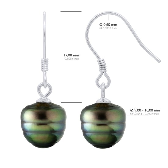 Earrings of Silver 925 and Real Cultured Tahiti Pearls Circled 9-10 mm - Image 2