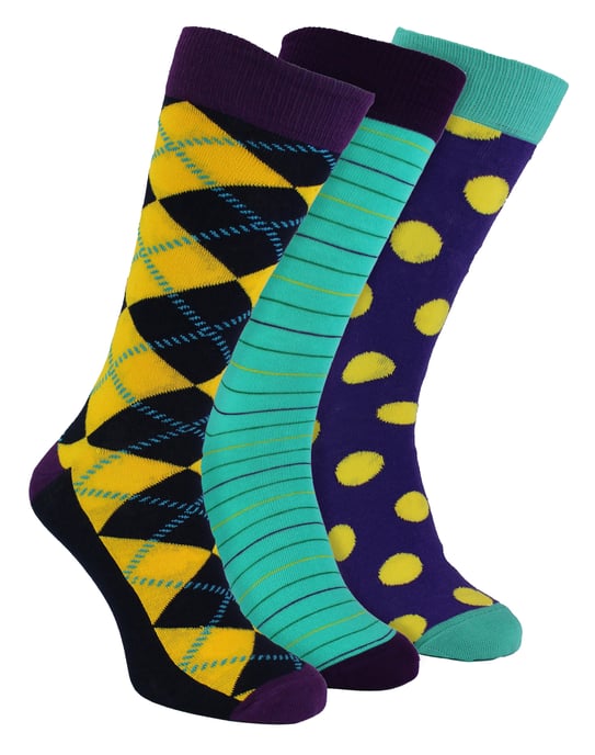 HS by Happy Socks - Pack de 3 Calcetines de Vestir Divertidos - Argyle (Morado) - Image 1