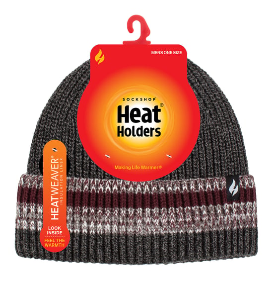 Gorro de invierno para hombre Turnover Cuff | Heat Holders | Gorro térmico de punto a rayas - Charcoal - Image 2