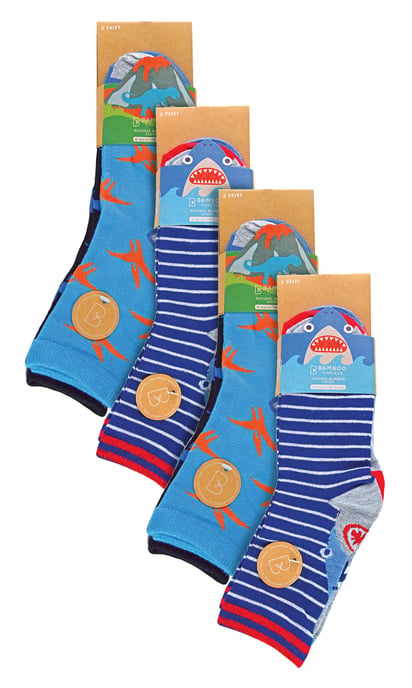 Paquete múltiple de 12 pares de calcetines de bambú para niños | Snob | Calcetines transpirables de corte bajo con divertidos diseños - Pack 1 (Tiburones y Dinosaurios) - Image 2