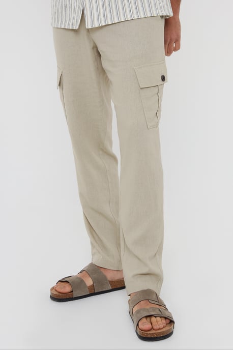 Stone 'Ramsay' Linen Blend Cargo Trousers