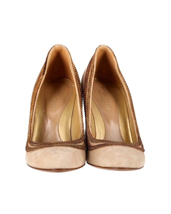 Sergio Rossi Chain Detail Pumps in Beige Suede - Image 2