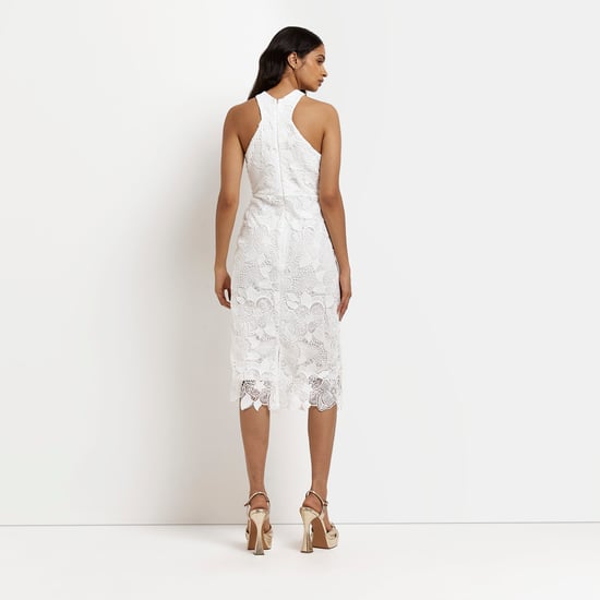 River Island Womens Midi Dress White Halter Neck Lace