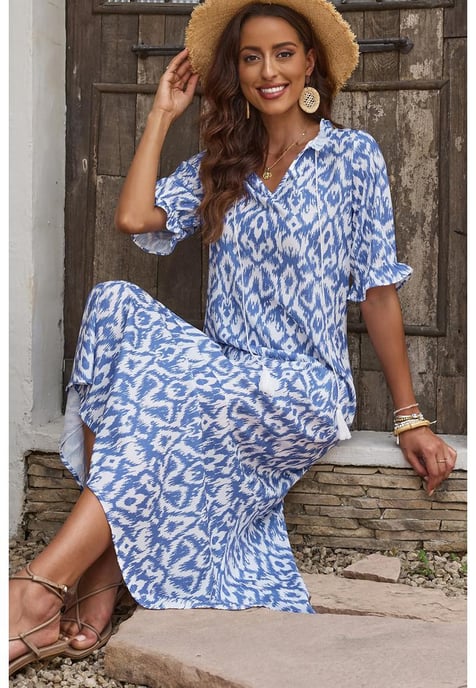 Vestido Maxi de Impresión Geométrica para Mujer en Azul Cielo - Image 5