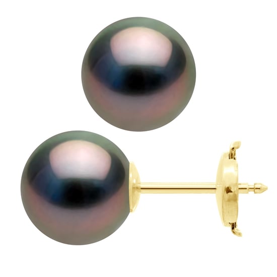Earrings Yellow Gold 375 - Real Cultured Tahiti Pearls Round 9-10 mm - Image 1