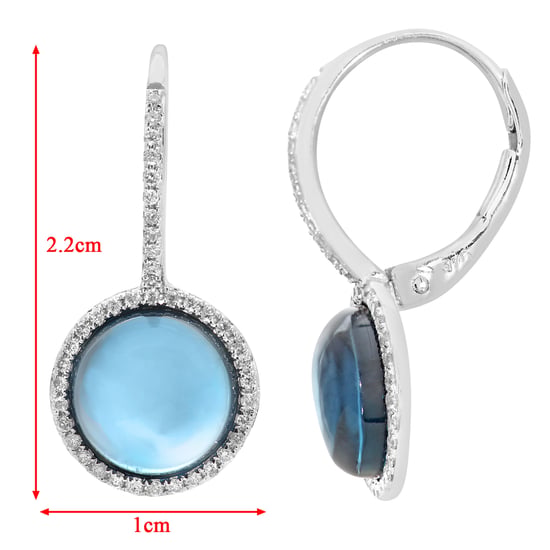 9ct White Gold Diamond and Round 5.30ct Blue Topaz Gemstone Drop Earrings
