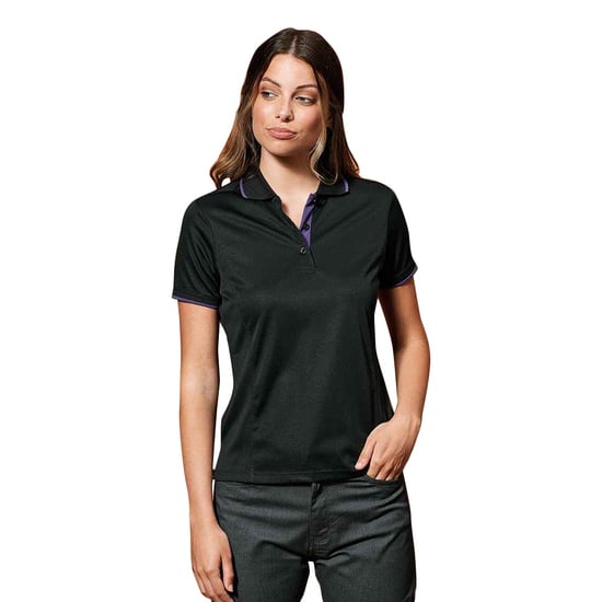 Premier Womens/Ladies Contrast Coolchecker Polo Shirt (Black/Purple) - Image 3