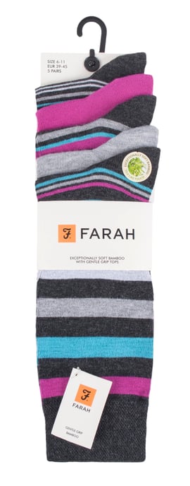 Farah - Pack de 5 calcetines para hombre de bambú orgánico natural con rayas brillantes - Image 2