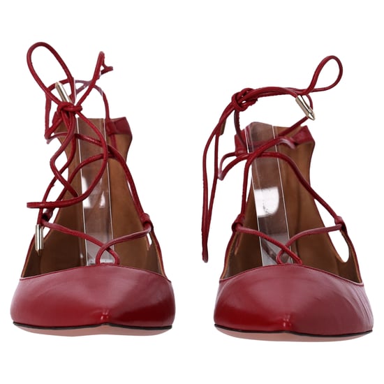 Aquazzura Christhy Lace-Up Ballet Flats in Red Leather - Image 3