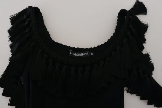 Top sin mangas negro de Dolce & Gabbana con borlas de algodón para mujer - Image 3