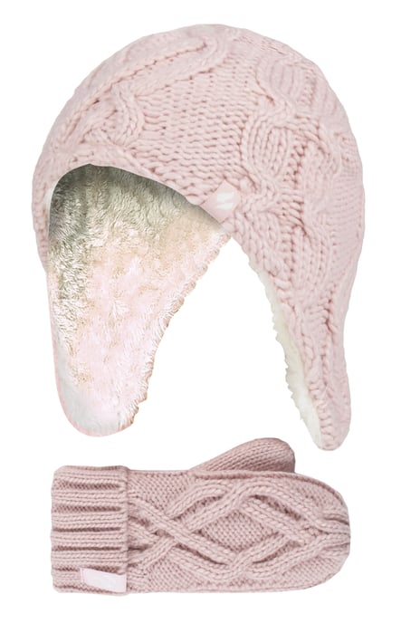 Heat Holders - Set de gorro y guantes de punto de bolita para niña - Rosa oscuro - Image 1