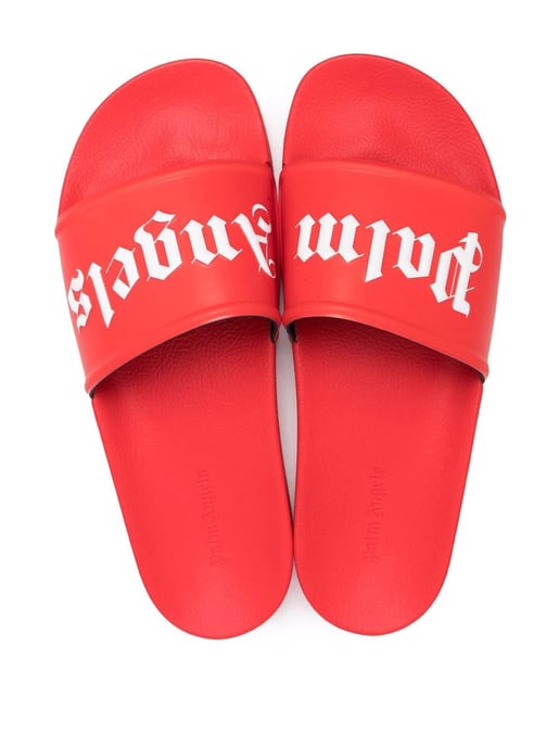 Palm Angels - Claquettes de piscine à logo imprimé - Rouge