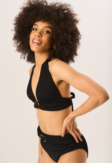 Textured High Waisted Bottoms with Ring Belt Detail
