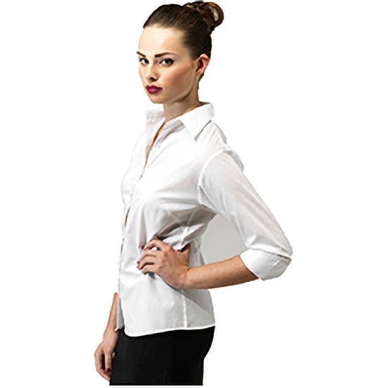Premier 3/4 Sleeve Poplin Blouse / Plain Work Shirt (White) - Image 4