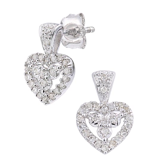 9ct White Gold Diamond Hearts Cluster Earrings