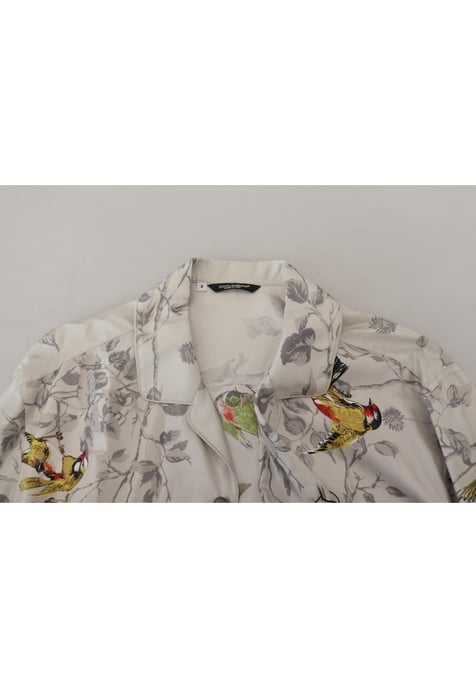 Camisa Casual de Seda Satinada con Estampado de Pájaro Blanco para Hombre de Dolce & Gabbana - Image 6