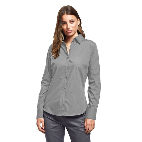 Premier Womens/Ladies Poplin Long-Sleeved Blouse (Silver) - Image 3
