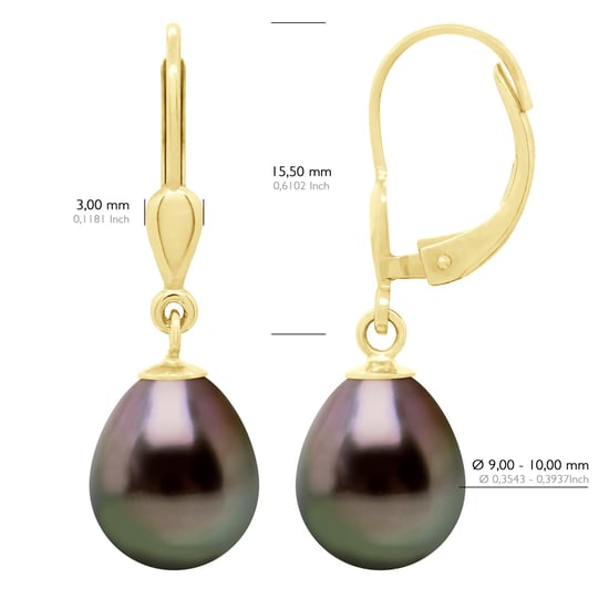 Earrings in Yellow Gold 375 and Real Cultured Tahiti Pearls Pear 9-10 mm - Image 2