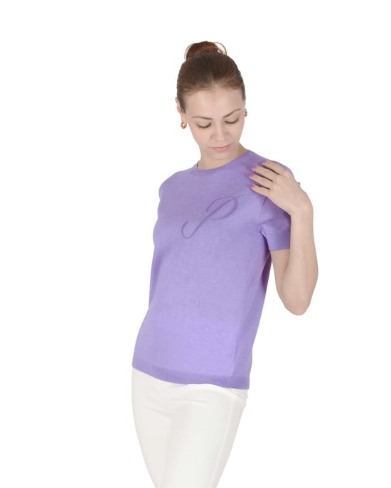 Crown Of Edinburgh Cashmere Short Sleeve Art 003 Lilas Lettre P - Image 1