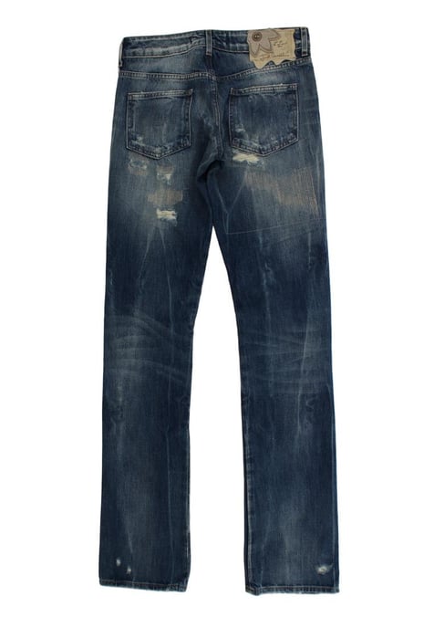 Jeans de algodón rasgado de corte recto azul lavado para mujer Cavalli - Image 2
