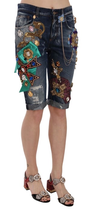 Shorts Capri de Cristales Azul de Mezclilla Media Cintura para Mujer de Dolce & Gabbana - Image 2