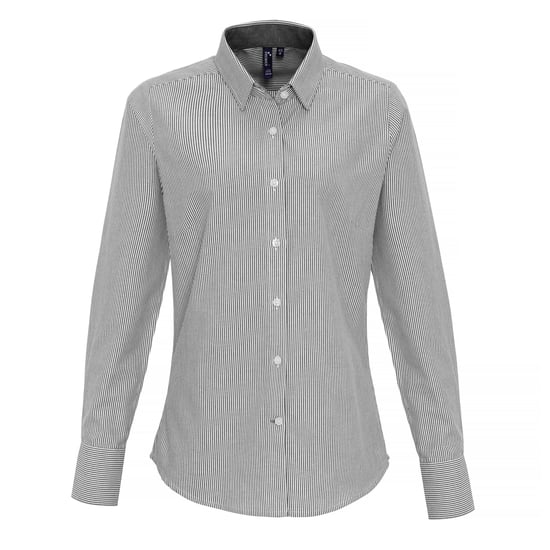 Premier Womens/Ladies Cotton Rich Oxford Stripe Blouse (White/Grey) - Image 1