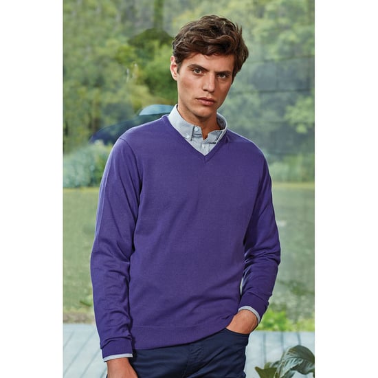 Premier Mens V-Neck Knitted Sweater (Purple) - Image 2