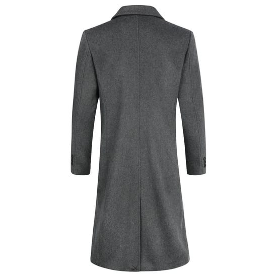 Men's Knee-Length Winter Wool Coat Slim Fit Turn-Down Collar Business Coats Gray - Image 3