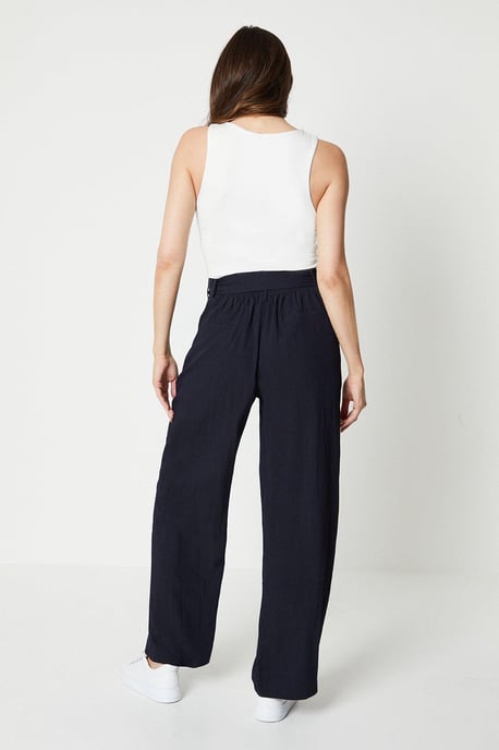 Stitch Detail Belted Wide Leg Trouser