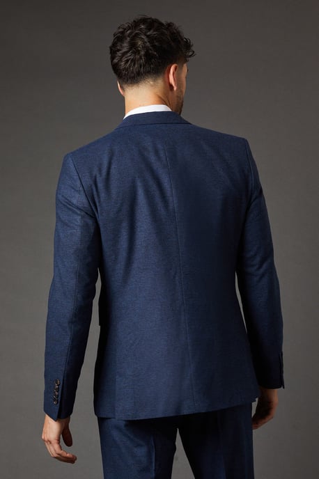 Navy Tweed Look Tailored Fit Suit Jacket