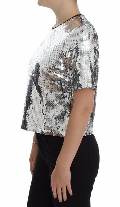 Blusa T-shirt de Cuello Redondo de Lentejuelas Plateadas para Mujer de Dolce & Gabbana - Image 2
