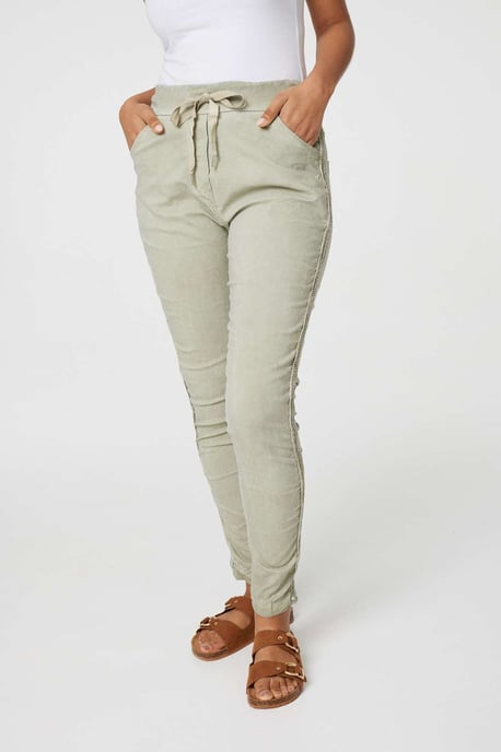 Khaki Denim Embellished Side Jeggings