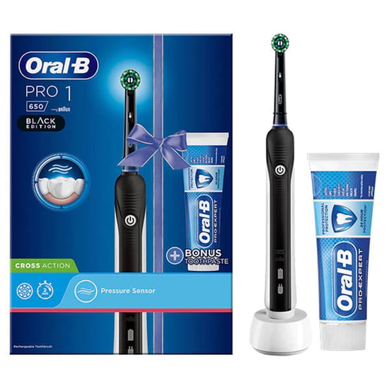 Oral-B Pro 1-650 Black Electric Toothbrush with Toothbrush Head & Bonus Pro-Expert Professional Protection Toothpaste