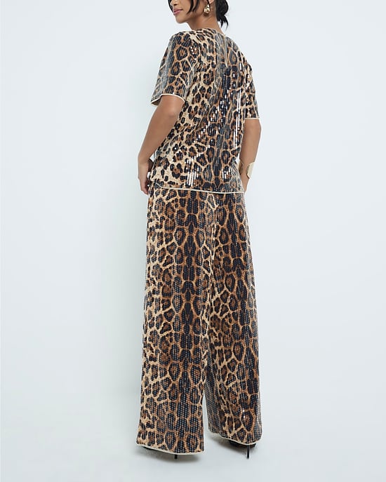 River Island Womens Trousers Petite Beige Leopard Print Sequin