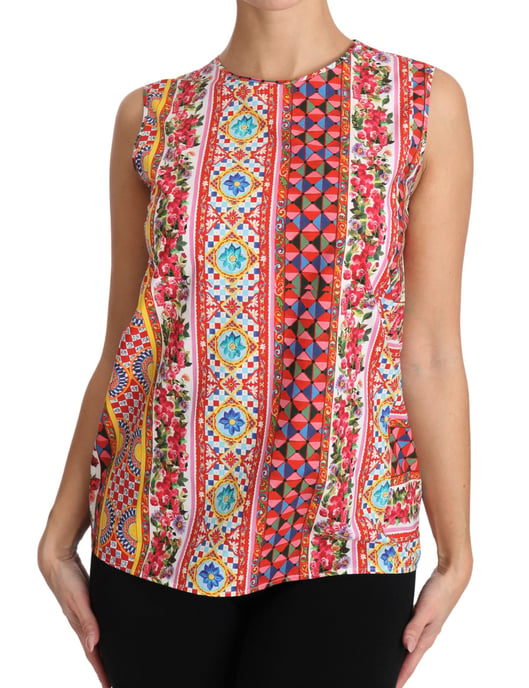 Blusa sin mangas de algodón puro con estampado Carretto de Dolce & Gabbana para mujer - Image 4
