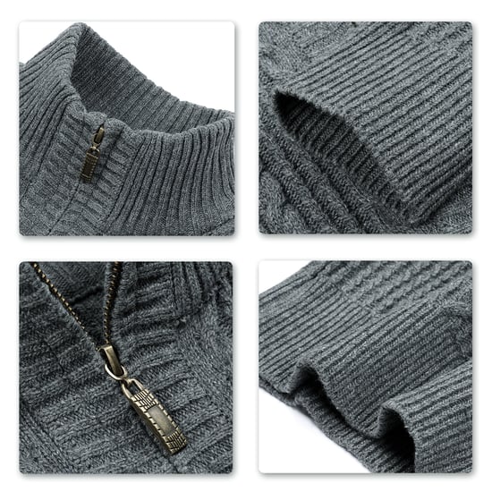 Men's Cardigan with Zip Cardigan Chunky Knit with Stand-Up Collar Grey - Image 5