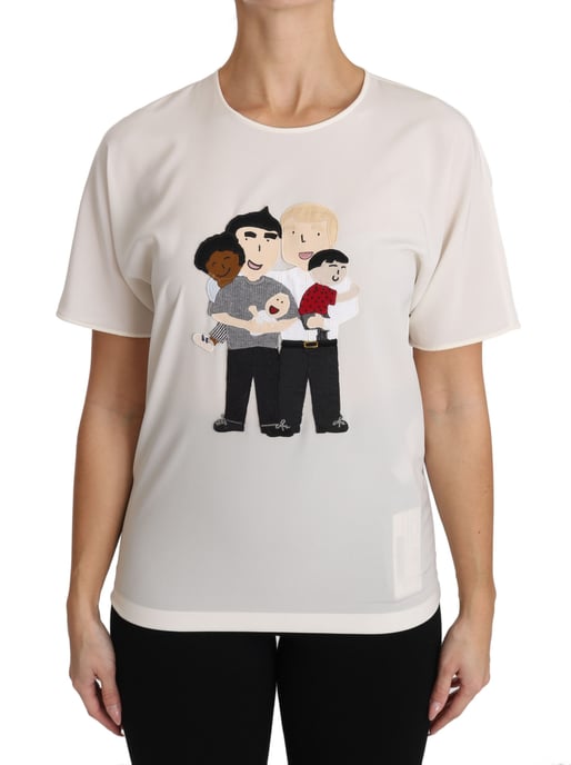 Camiseta de Seda Estiramiento Blanca para Mujer de Dolce & Gabbana #dgfamily - Image 1