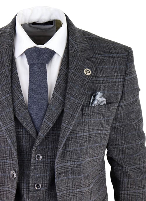 Traje de tweed de tres piezas a cuadros grises para hombre, Peaky Blinders, estilo Gatsby de los años 20, corte entallado - Image 5