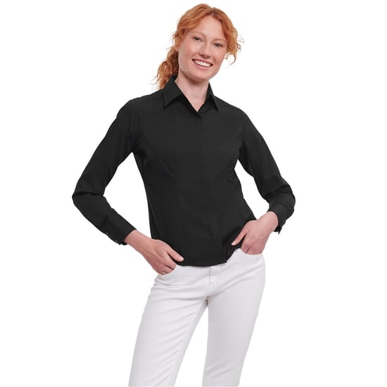 Russell Collection Womens/Ladies Polycotton Slim Long-Sleeved Shirt (Black) - Image 2