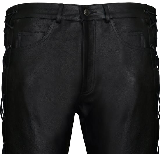 Mens Laced Leather Biker Jeans-Utah