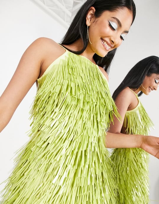 ASOS EDITION sequin shard halter midi dress in lime green