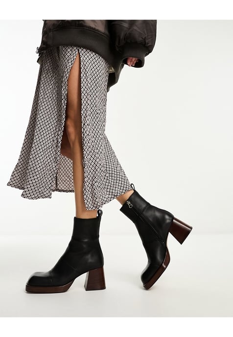 ASOS DESIGN Rhodes premium leather platform ankle boots in black