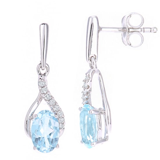 9ct White Gold 1.06ct Blue Topaz and 0.06ct Diamond Earrings