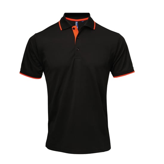 Premier Mens Contrast Coolchecker Polo Shirt (Black/Orange) - Image 1