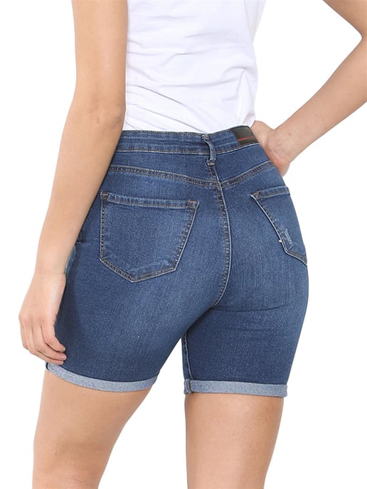 Enzo | Pantalones cortos vaqueros rasgados para mujer - Azul medio - Image 5